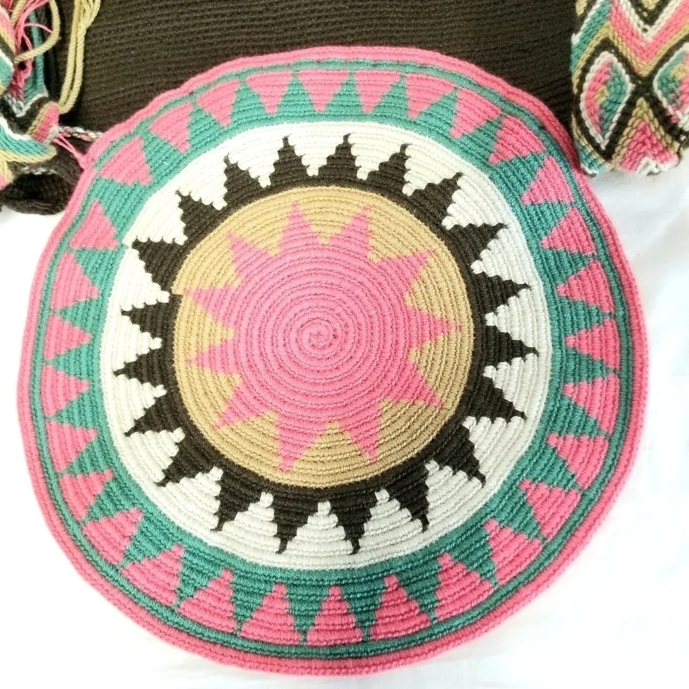 Handmade Crochet Colorful Bohemian Crossbody Shoulder Bucket Bag With Flap Cover - Picture 4 of 12